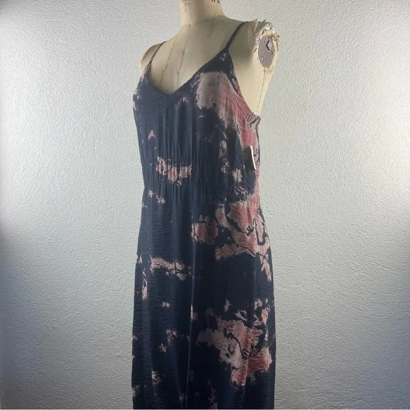 Anthropologie l XS LACAUSA Crinkle Rayon Tie Dye Knotted Hem Slip Dress Cover-up